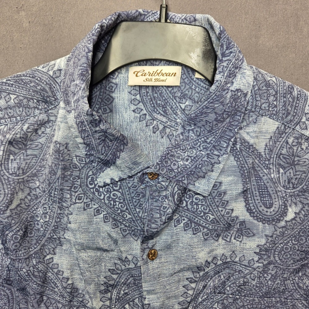 Caribbean Silk Men's 4X Blue Paisley Button Down Short Sleeve Pocket Shirt